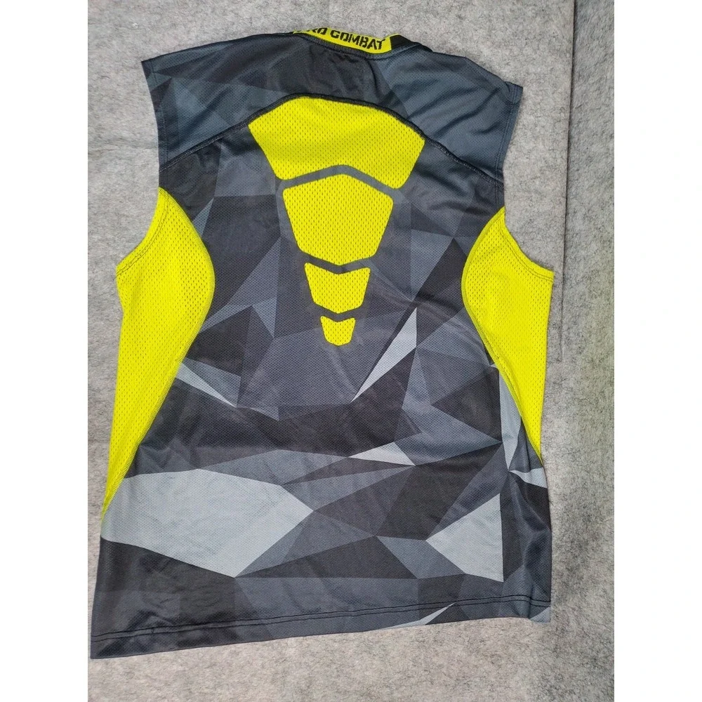 Nike Tank Top Mens L Grey Volt Yellow Stretch Pro Combat Dri-Fit 485172-013